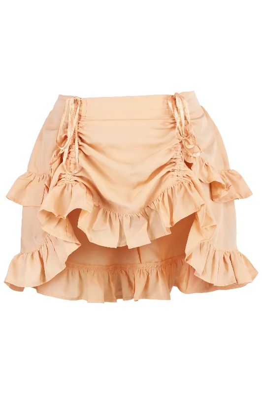 Beige Crepe Ruched Bustle Skirt