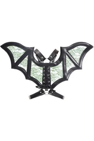 Black/Green Faux Leather & Lace Wing Harness