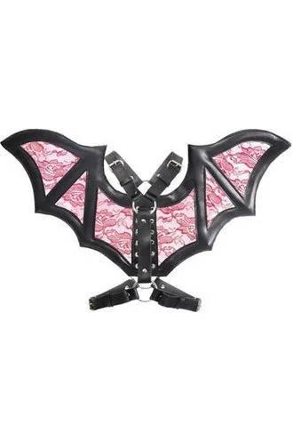 Black/Red Faux Leather & Lace Wing Harness