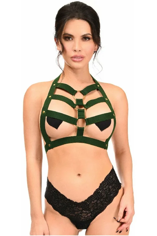 BOXED Dark Emerald Green Stretchy Body Harness w/Gold Hardware