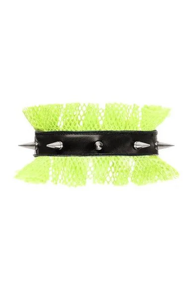 Kitten Collection Neon Green/Black Fishnet Spike Choker