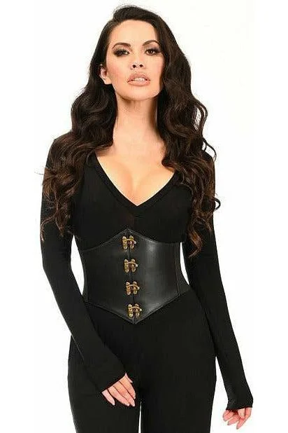 Lavish Black Faux Leather Corset Belt Cincher w/Clasps