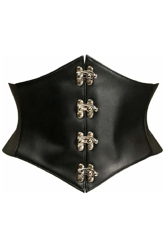 Lavish Black Faux Leather Corset Belt Cincher w/Clasps