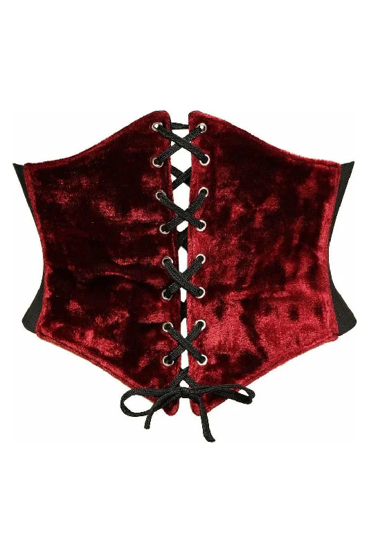 Lavish Dark Red Crushed Velvet Corset Belt Cincher