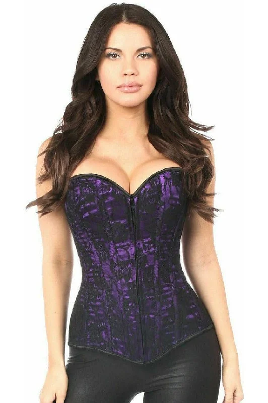 Lavish Purple Lace Front Zipper Corset