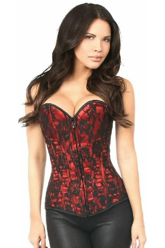 Lavish Red Lace Front Zipper Corset