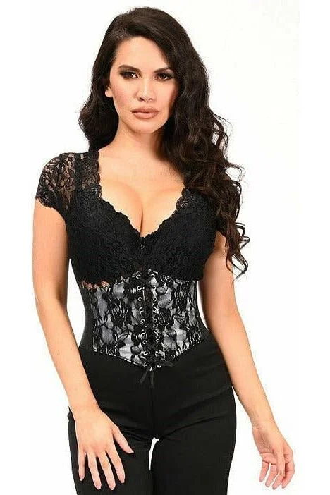 Lavish White w/Black Lace Overlay Corset Belt Cincher