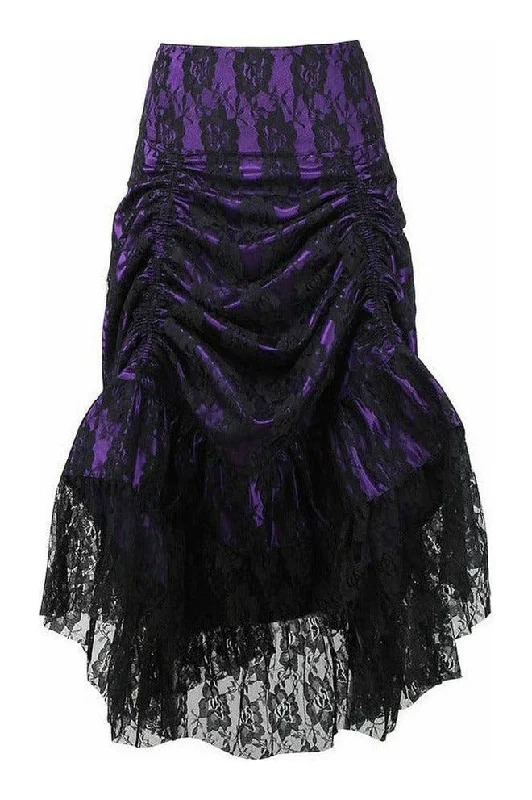 Purple w/Black Lace Overlay Ruched Bustle Skirt