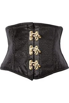 Top Drawer Black Brocade Steel Boned Mini Cincher w/Clasps