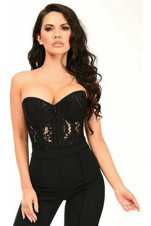 Top Drawer Black Underwire Sheer Lace Steel Boned Corset