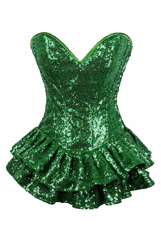 Top Drawer Green Sequin Steel Boned Mini Corset Dress