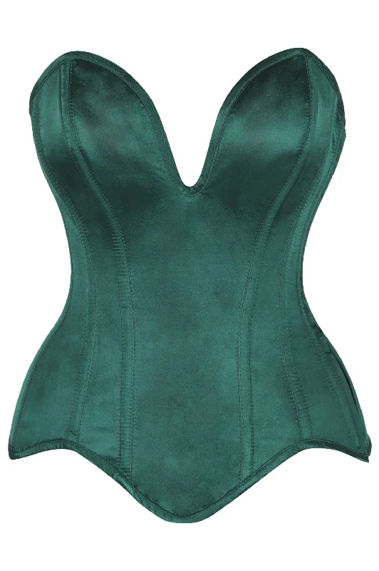 Top Drawer Steel Boned Dark Green Satin Plunge Neckline Overbust Corset