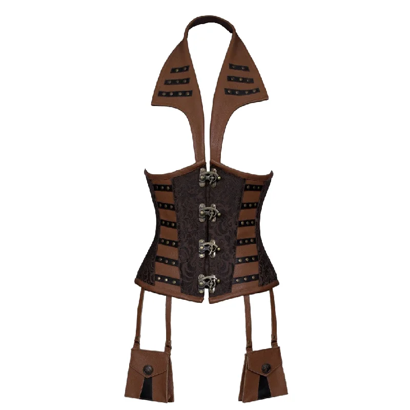 Xuxa Steampunk Devil Collar Underbust Corset Coffee Black