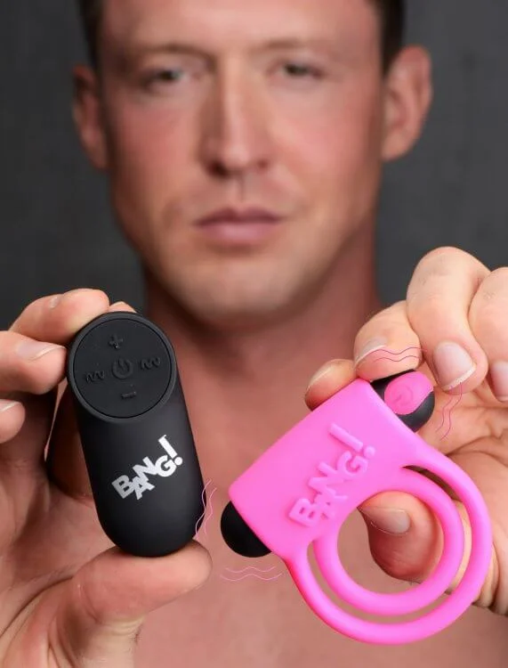 Bang! Silicone Cock Ring and Bullet with Remote Control Pink