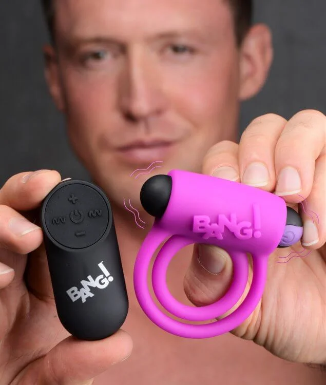 Bang! Silicone Cock Ring and Bullet with Remote Control Purple