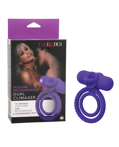 Couple's Enhancer Silicone Rechargeable Dual Climaxer Enhancer with Flickering Tongue - Purple