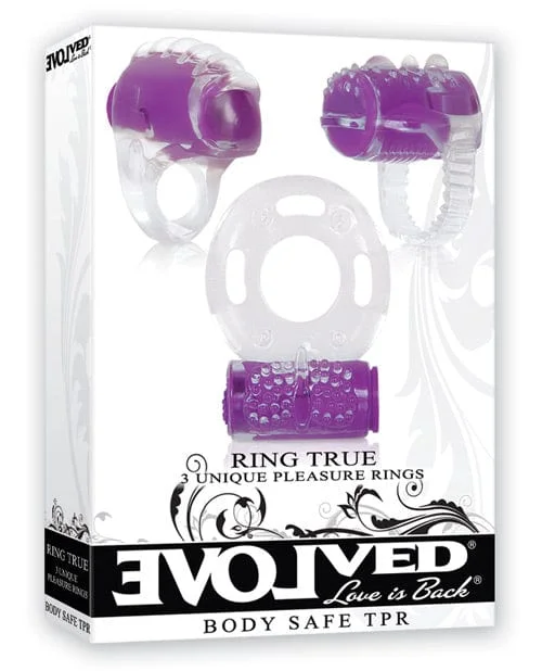 Evolved Ring True Unique Pleasure Rings Kit - 3 Pack Clear-Purple