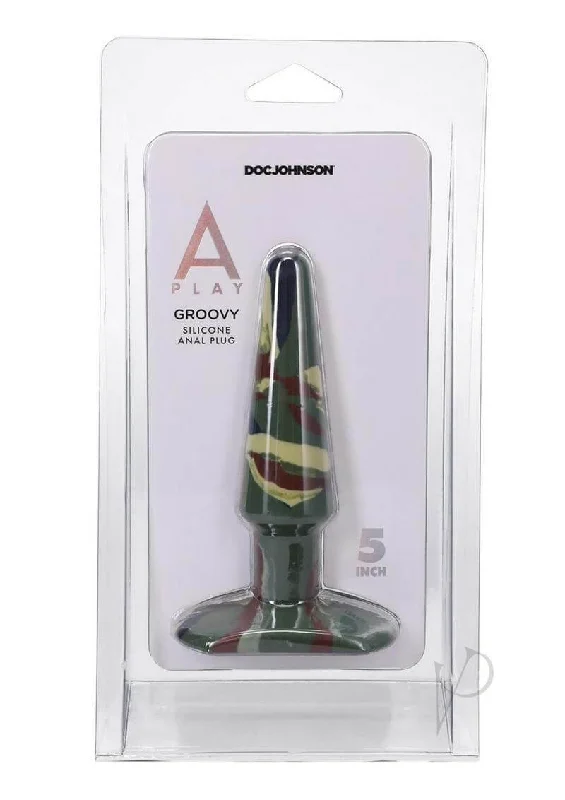 A-Play Groovy Anal Plug 5" Green - Vibrant Multi-Colored Silicone Plug for Safe Anal Exploration