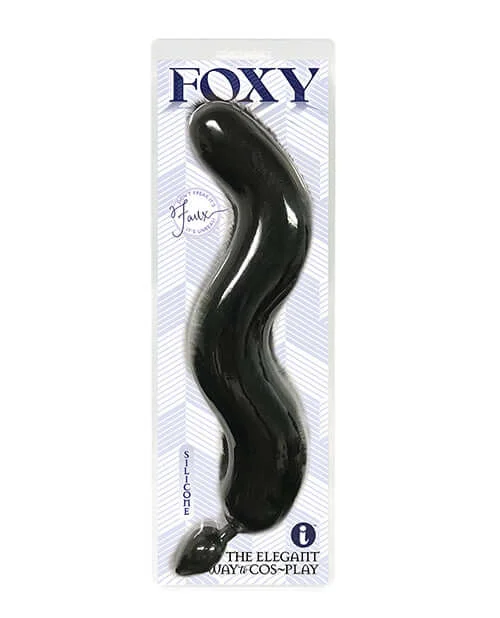 Foxy Tail Silicone Butt Plug - Premium 18-Inch Faux Fox Tail in Black