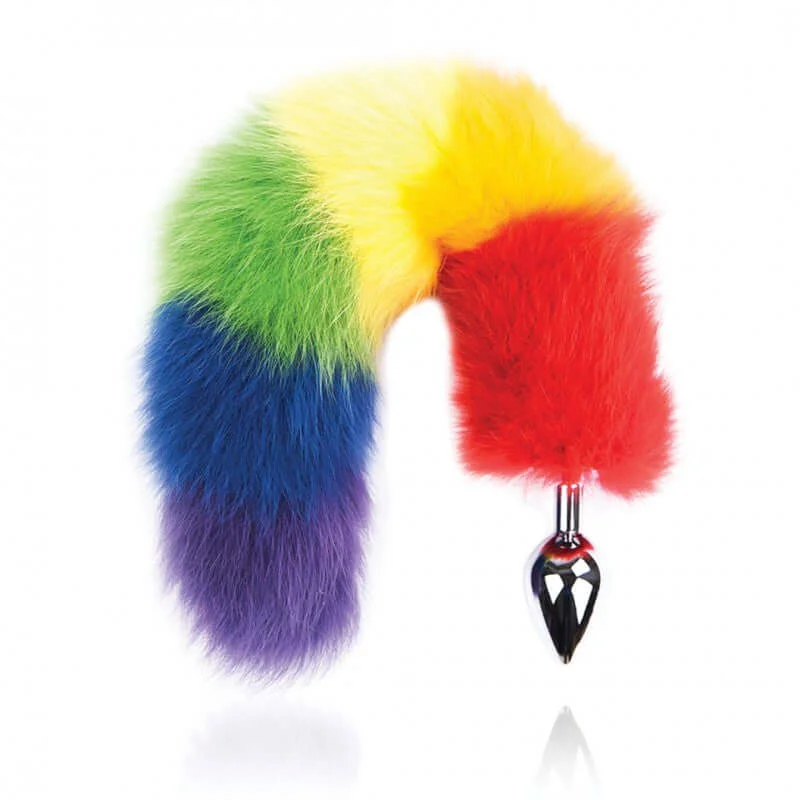 Rainbow Foxy Tail with Stainless Steel Butt Plug - Colorful Pleasure Play