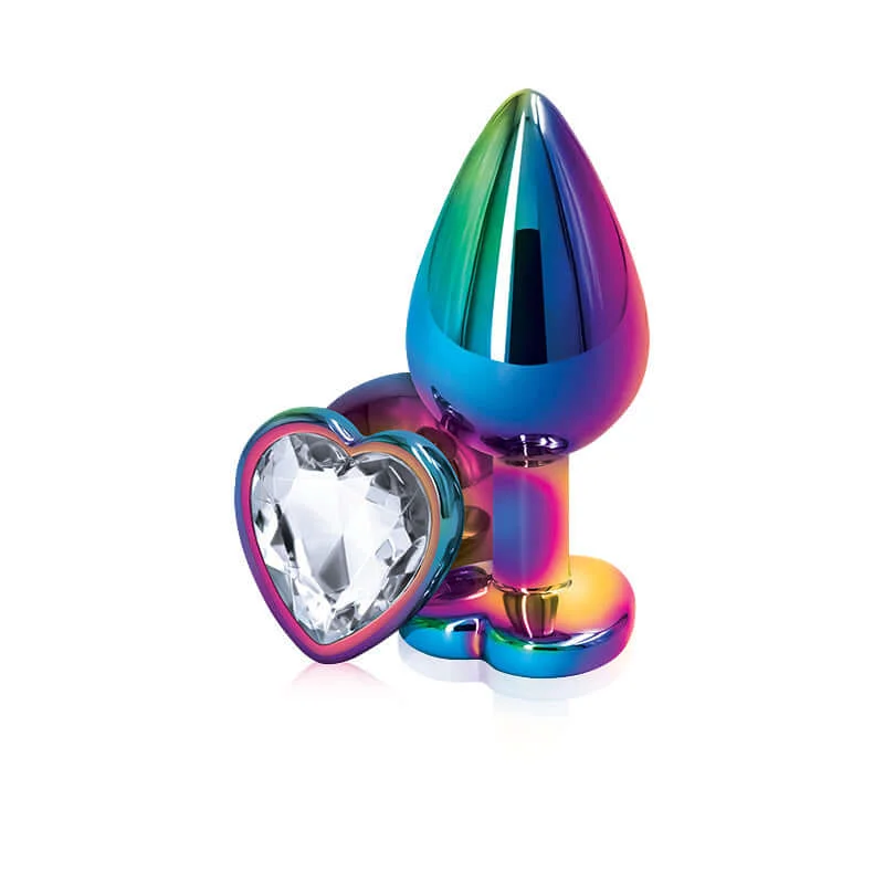 Rear Assets Multicolor Heart Medium Clear Butt Plug by NS Novelties