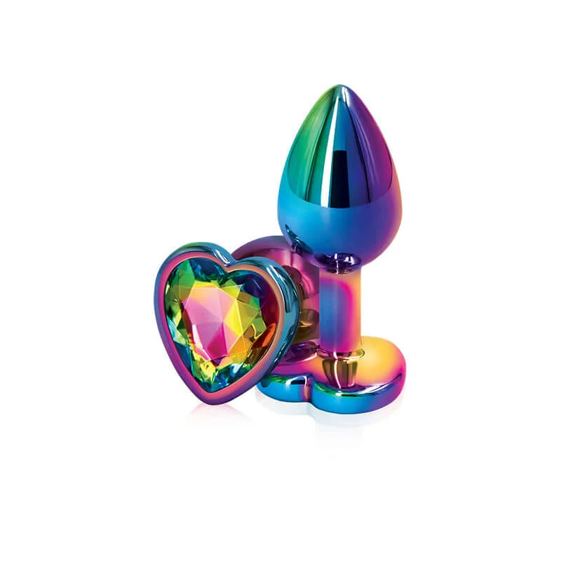 Rear Assets Multicolor Heart Rainbow Butt Plug - Small Size