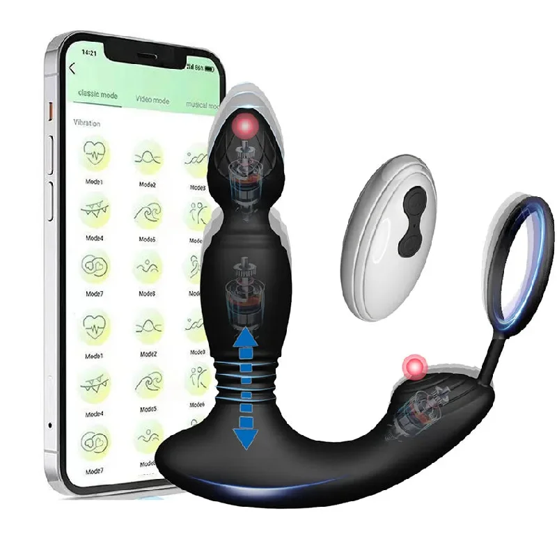 Smart App Controlled Thrusting Prostate Stimulator