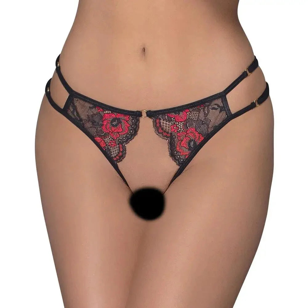 Cottelli Sexy Black Adjustable Lacey Crotchless Brief for Her