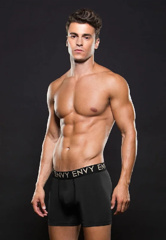 Envy E045-BLK Micro Low Rise Elastic Boxer w Logo - S/M - Black