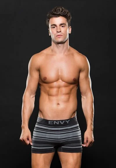 Envy E063-STP Seamless Boxer with Logo - S/M - Grey Stripes