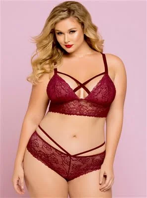 Seven 'Til Midnight 10784X Bianca Rose Galloon Lace Bralette - 1XL/2XL - Burgundy