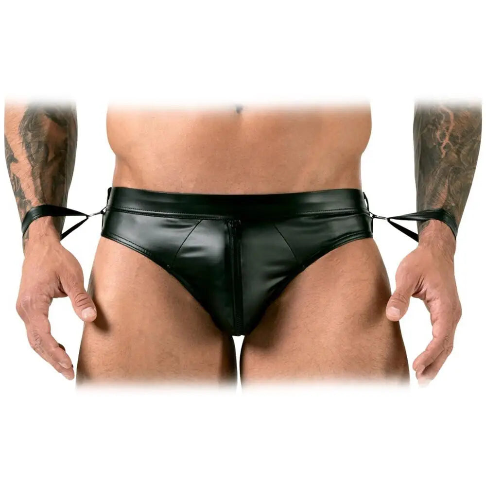 Svenjoyment Black Open Back Jock Brief with Handcuffs